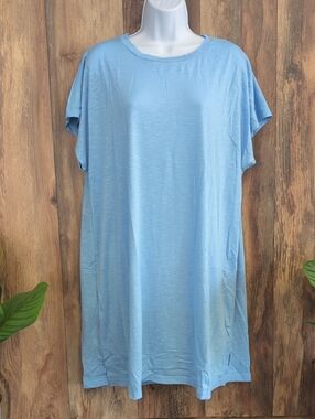 AImage Light Blue Oversized T-Shirt Dress Coverup L    F329